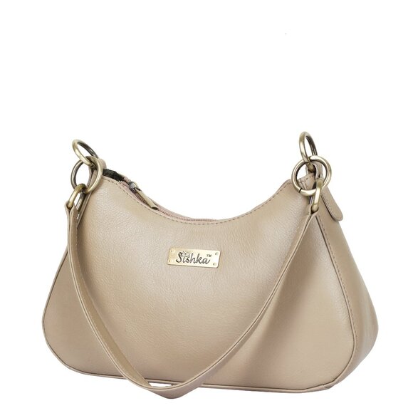 Ladies Taupe/Beige Leather Hobo Shoulder Bag -Top Handle Tote Bag, Satchel Purse - Picture 10 of 10